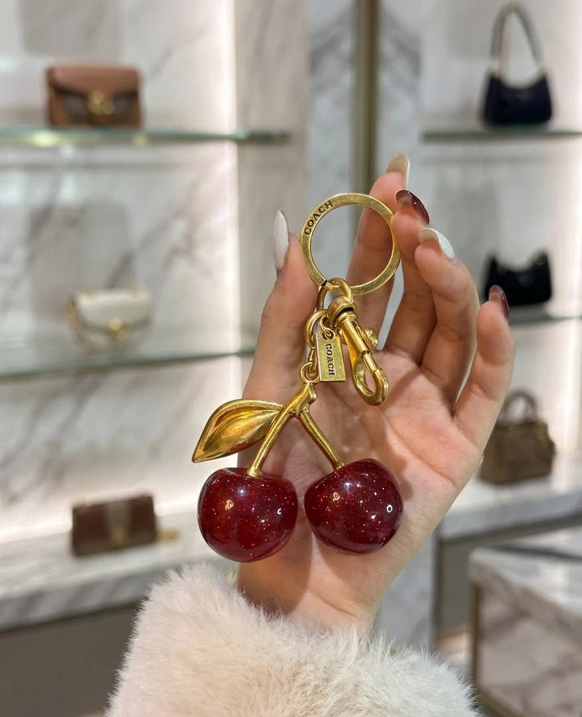 Coach Red Cherry Apple Bag Charm Keychain Resin Metal Brass Purse Decoration