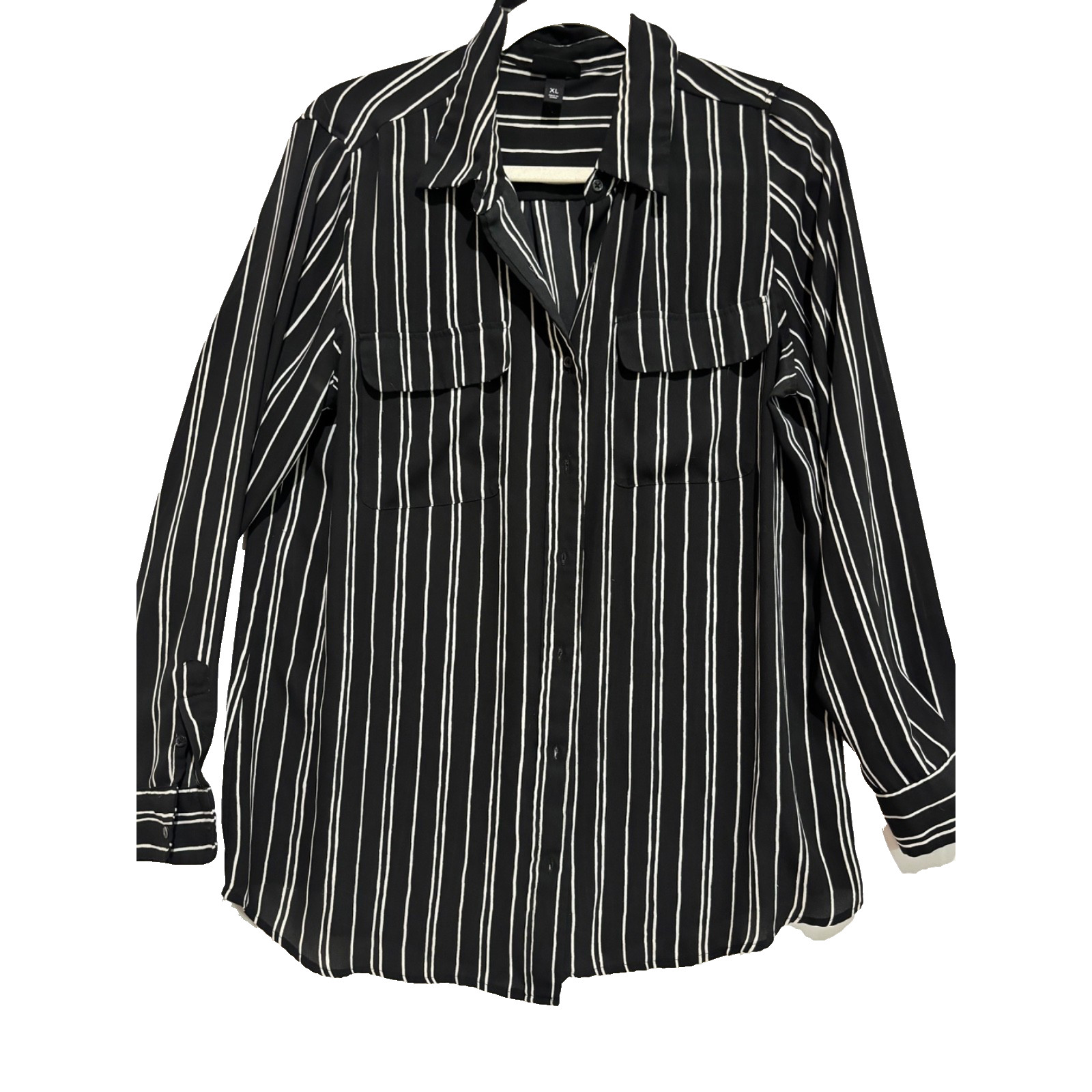Who What Wear Women’s Black & White Long Sleeve Button Down Shirt sz XL Capsule