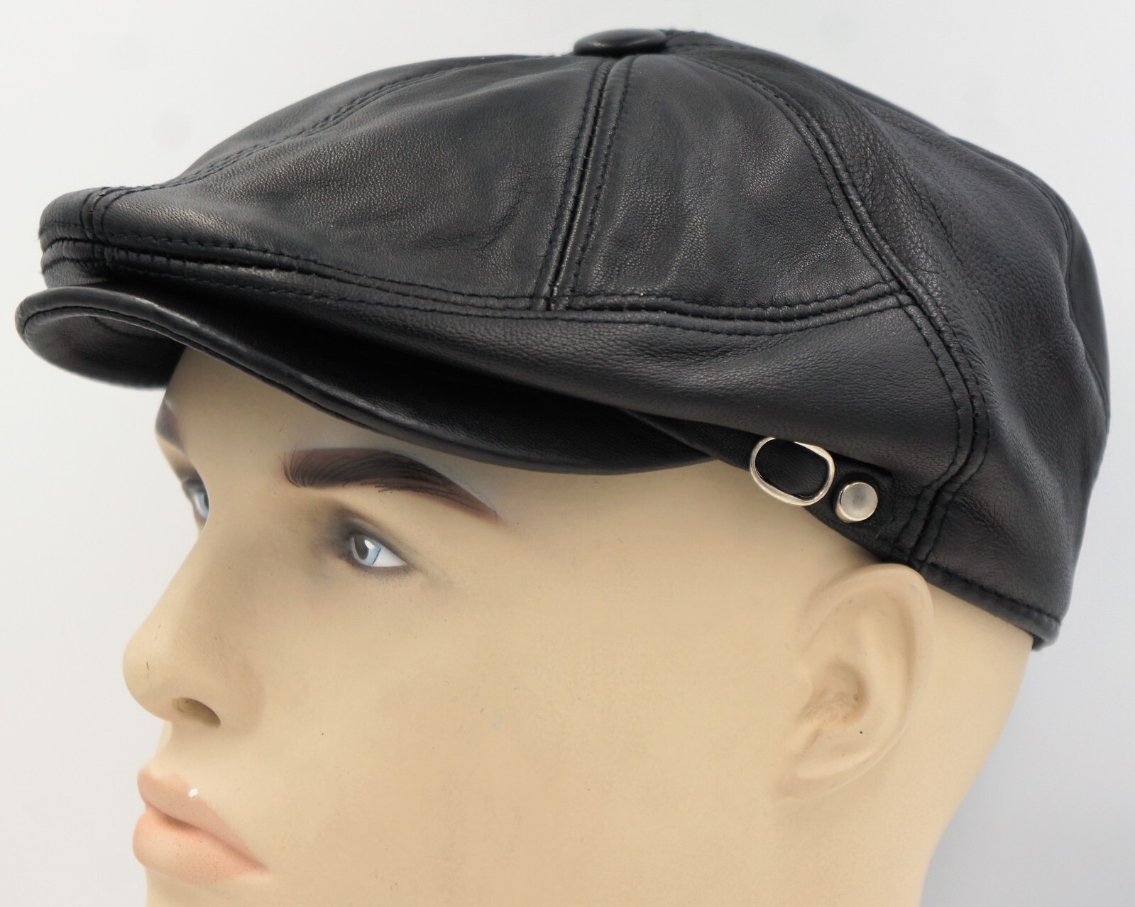 NEW Black 100% LEATHER Mens Gatsby Cap Newsboy Ivy Hat Golf Driving Flat Cabbie
