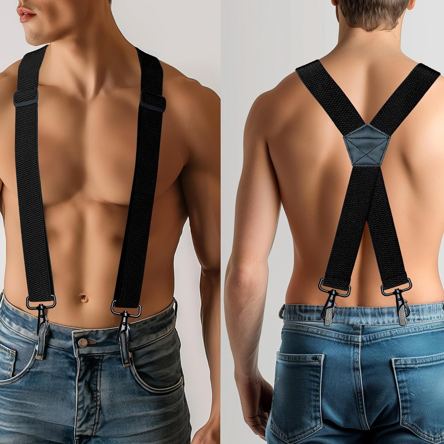 JEMYGINS 1.48″ Wide Heavy Duty Suspender with 4 Swivel Hooks for Jeans Pants
