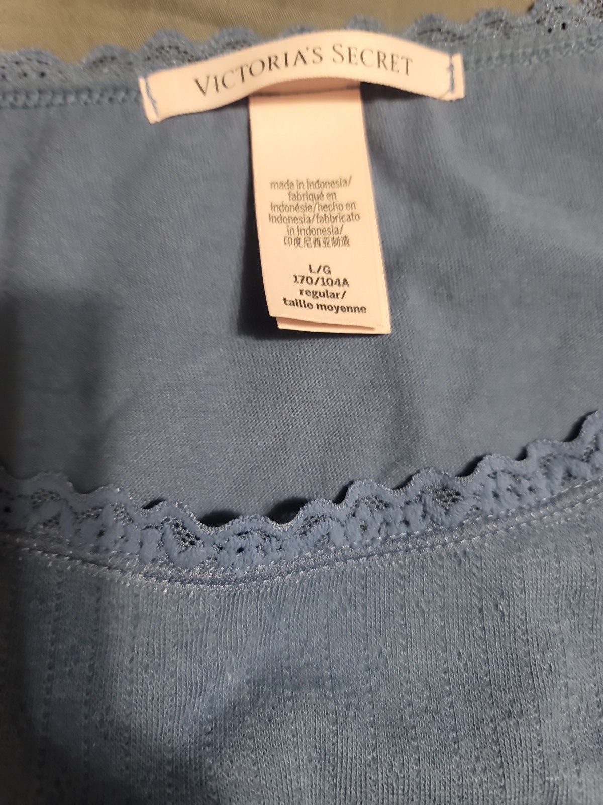Victoria’s Secret Pajamas Sz Large Tank Top & Wide Leg Pants Blue Pointelle Knit