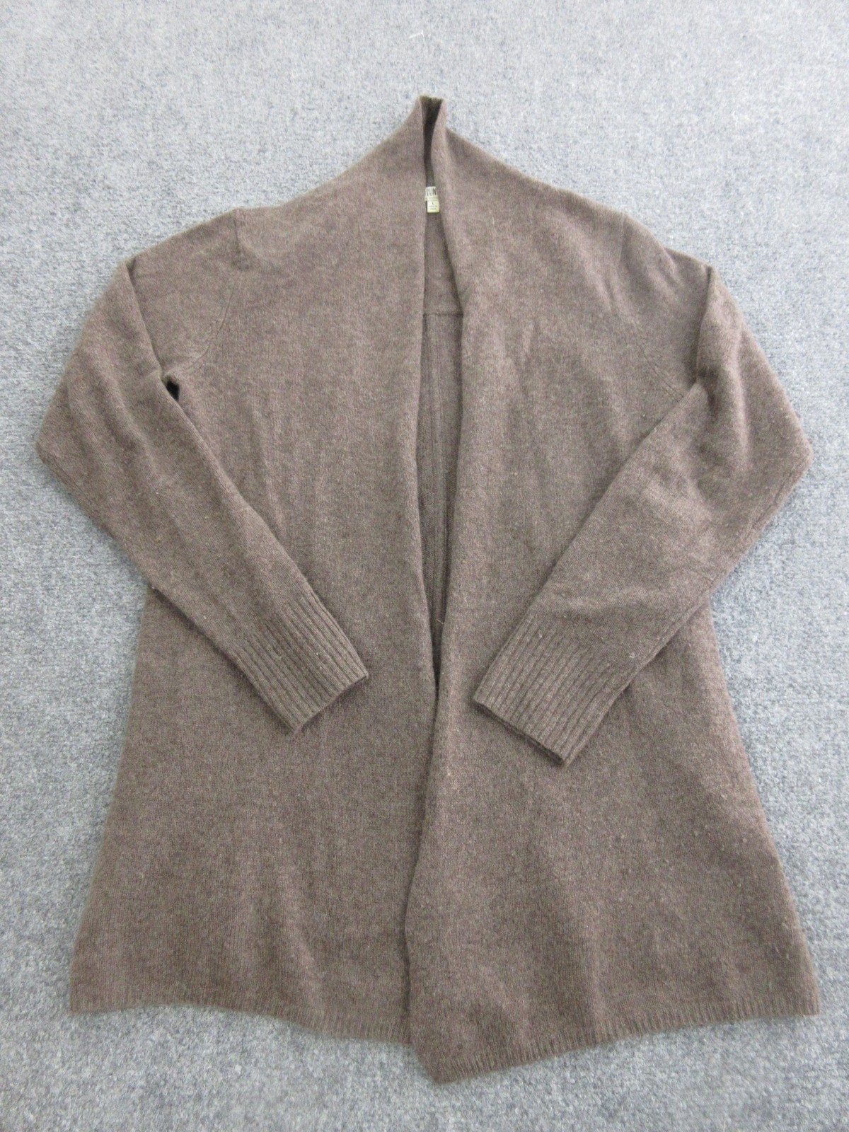 14th & Union Sweater Cardigan Womens L Brown 100% Cashmere Open Front Longline