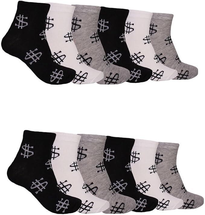 12 Pairs Men’s Ankle Quarter Crew Casual Sport Socks Low Cut Socks 9-11 ,10-13