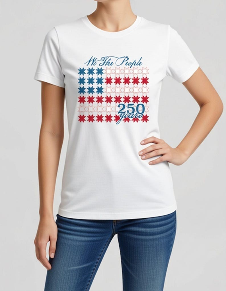 Patriotic Quilter T-Shirt, We The People 250 Years of US, Quilt Flag Tee America