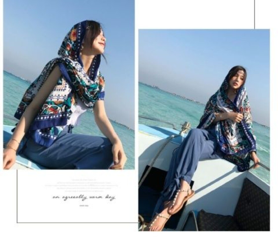 Beach Sun Protection Scarf Cotton Linen Shawl Wrap Long Cover Up Women Summer