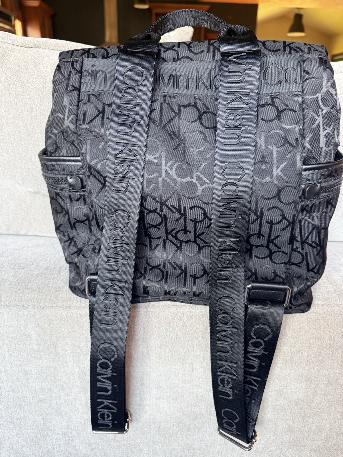 Calvin Klein Black/Gray Logo Backpack Top Handle Zip & Magnetic Closure Pockets