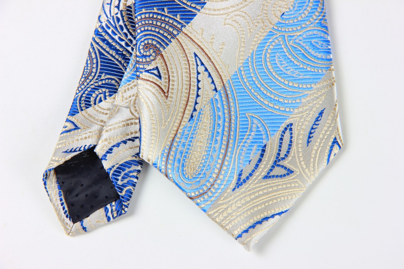 Classic Paisley Striped Blue Beige JACQUARD WOVEN 100% Silk Men’s Necktie Tie