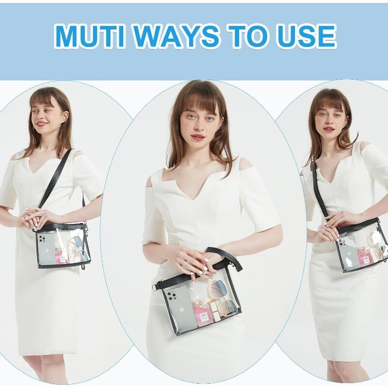 Clear PVC Crossbody Bag Stadium Approved Square Purse for Women Trendy