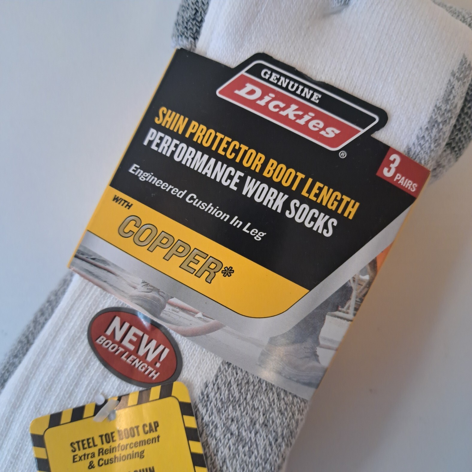 3 Pair Dickies Steel Toe Shin Protector Boot Length Work Sock White 6-12 copper