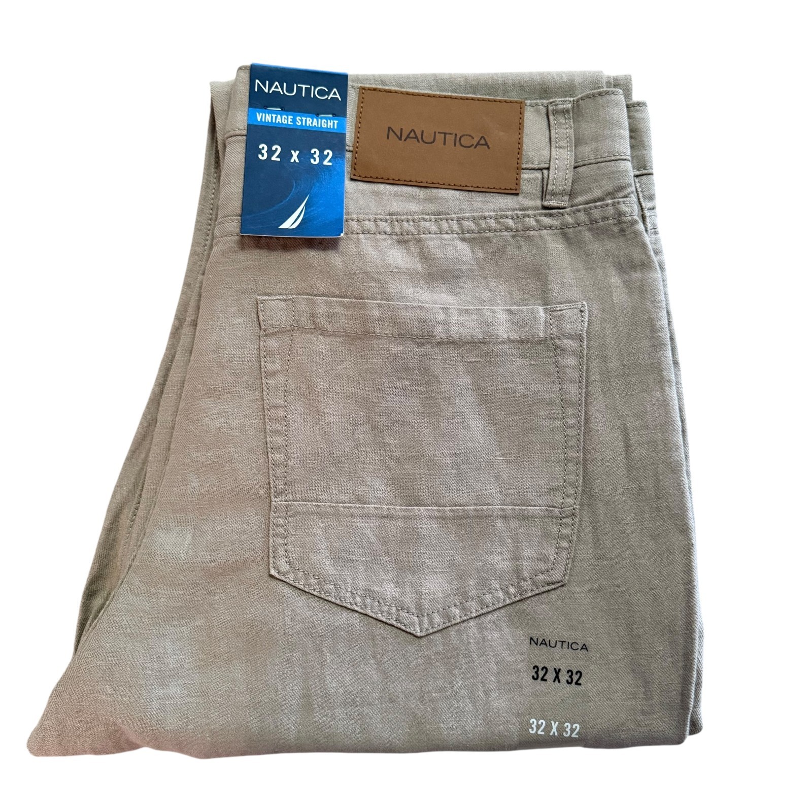 Nautica Mens Straight Fit Lightweight Soft Linen Blend 5 Pocket Flat Front Pants