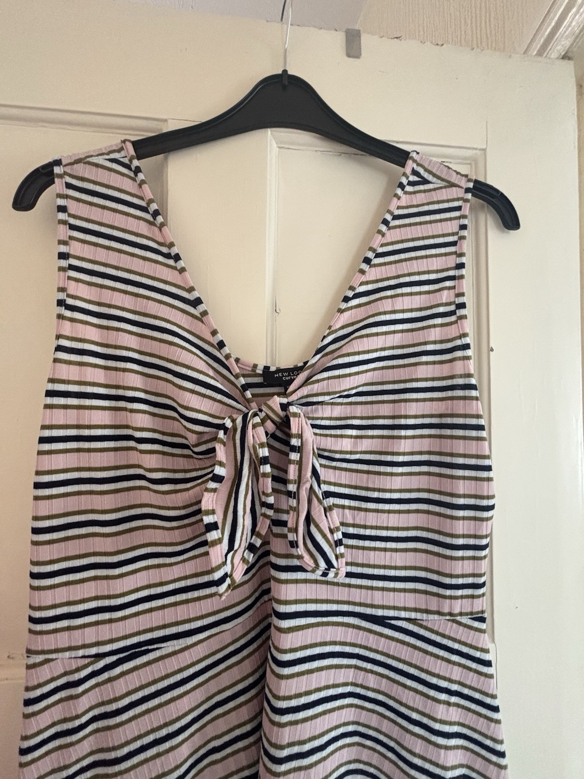 New Look Curves Women’s Plus Striped Ribbed V-Neck Tie-Front dress UK 20