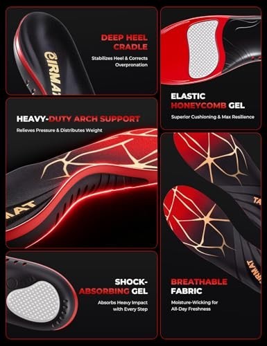 Plantar Fasciitis Insoles, 220+ Lbs High Arch Support Inserts for Men Women, Pai