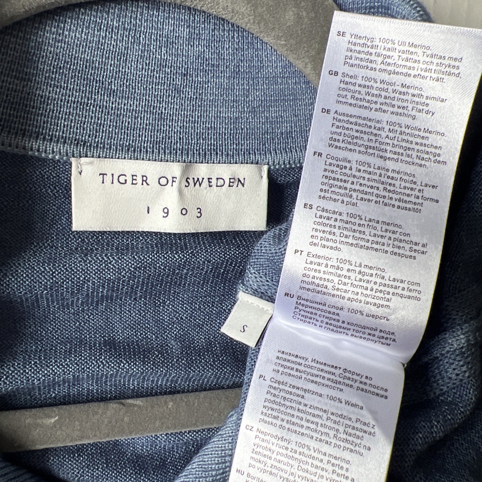 Tiger of Sweden 1903 Sz S Men 100% Wool Blue Cardigan Buttons Sweater VERY GOOD