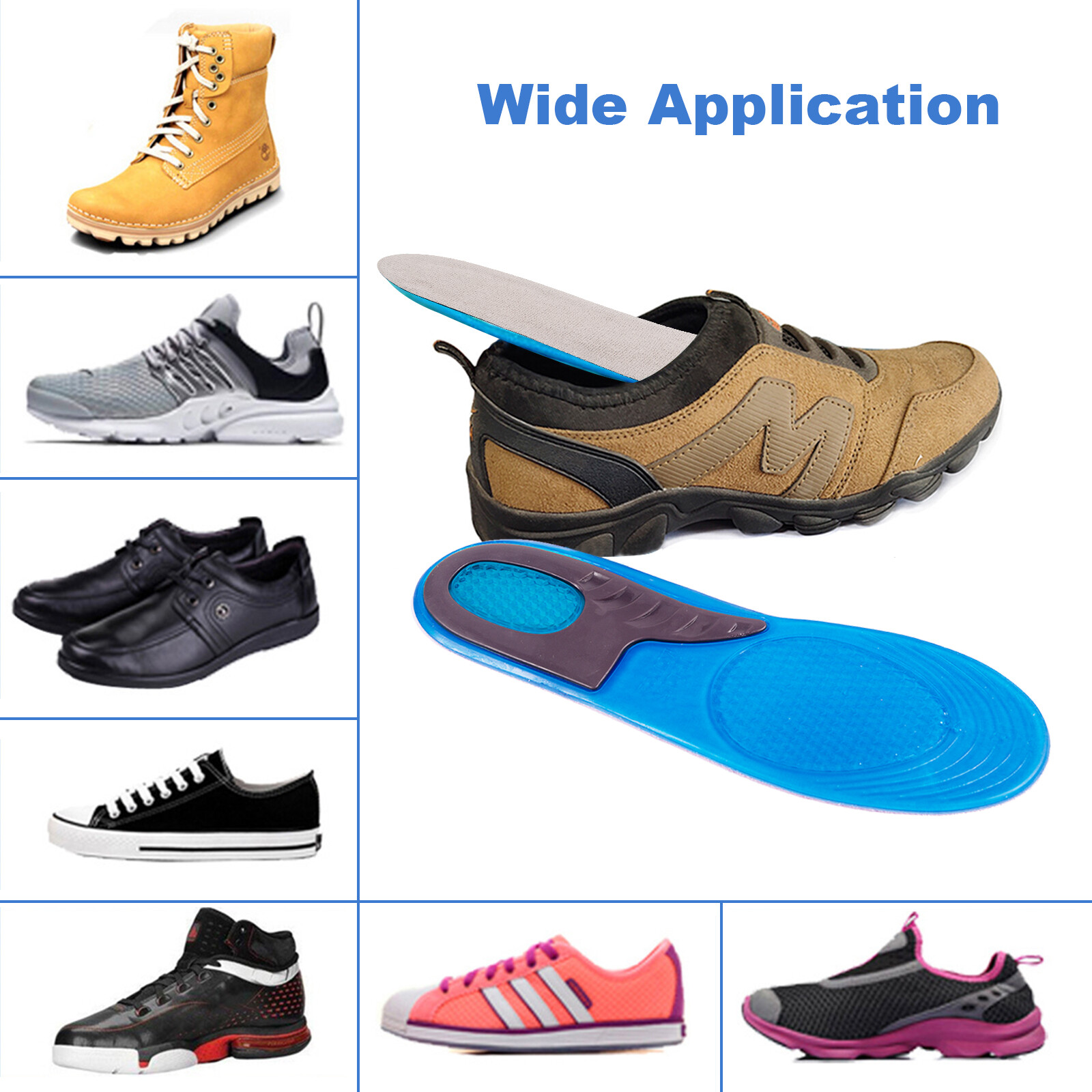 Men Women Silicone Gel Insoles Shock Pads Arch Support Orthopedic Shoe Inserts