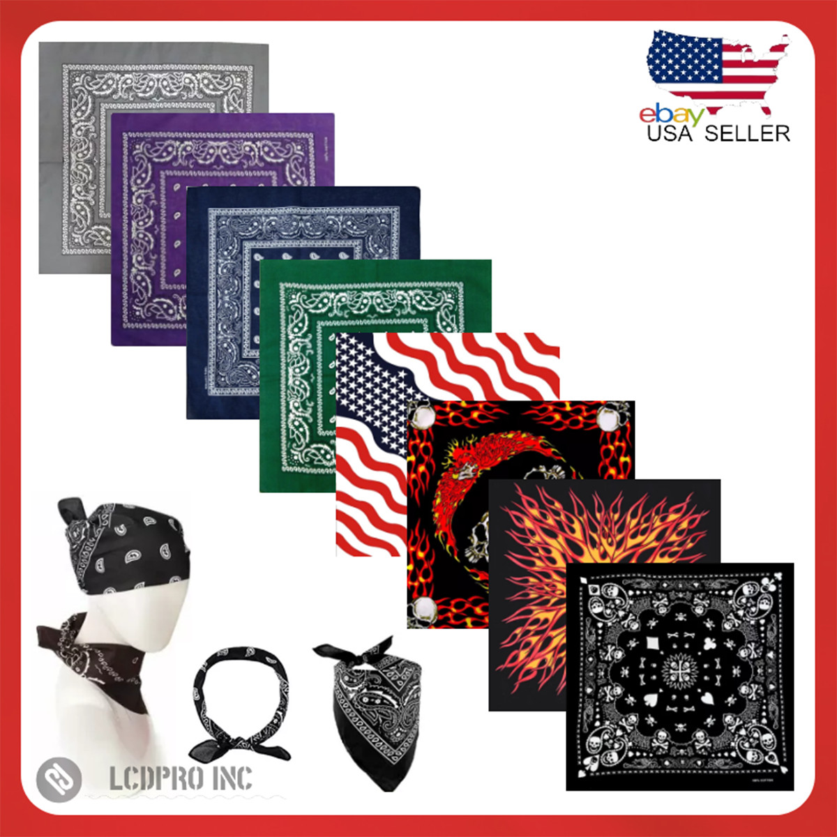 Bandana 100 Cotton Paisley Print Double-Sided Scarf Head Neck Face Mask 22″X22″