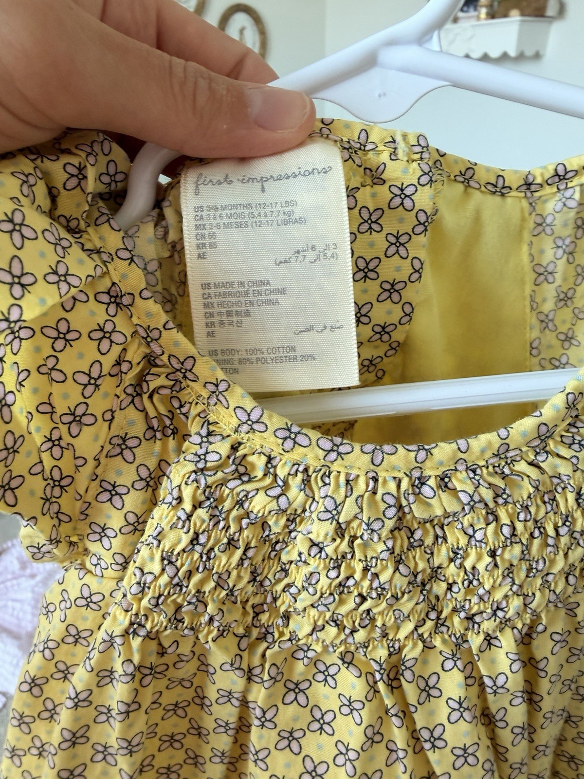 First Impressions Girls Yellow Floral Smocked Flutter Sleeve Dress 6-9 Months