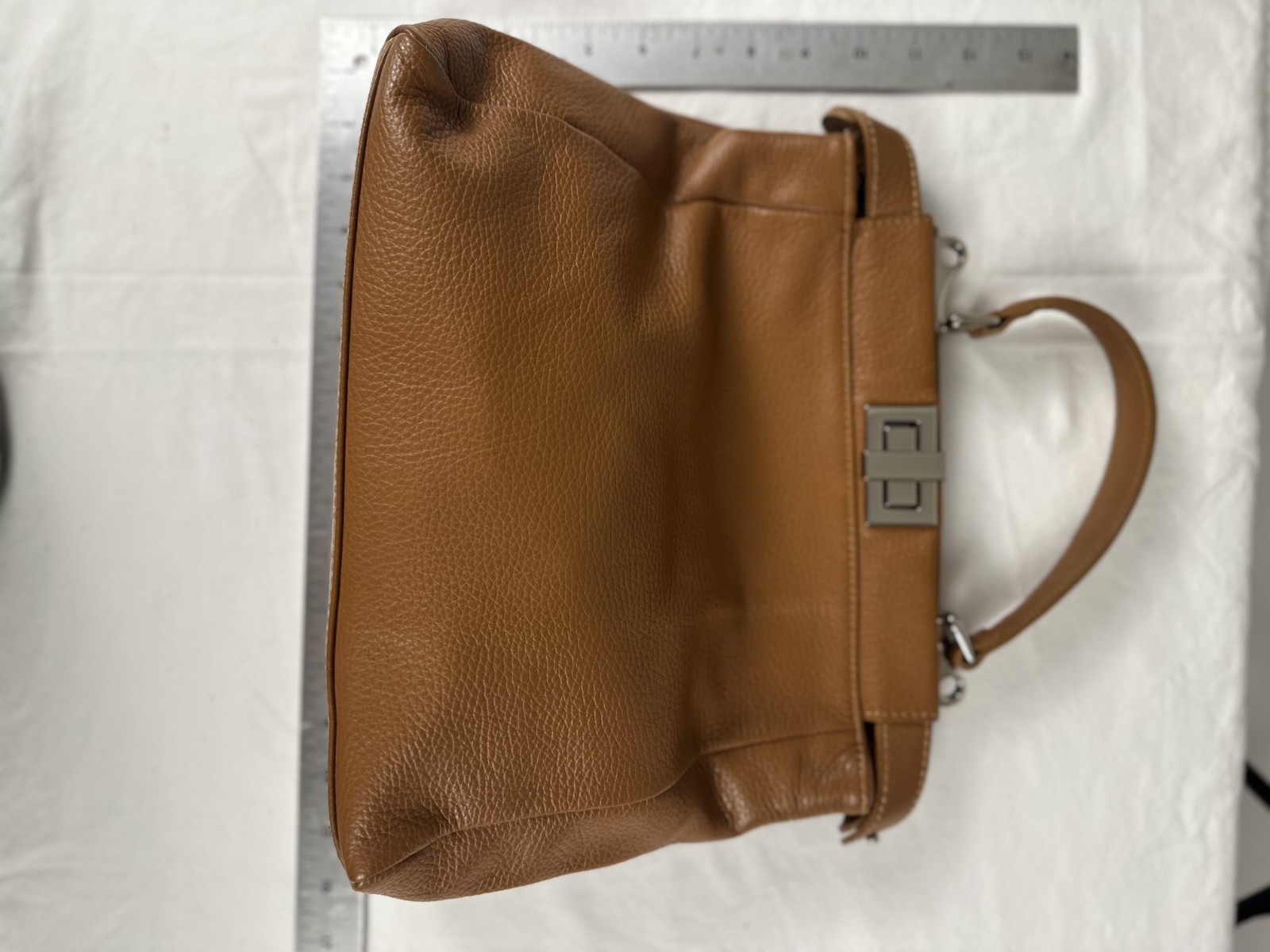 Italian Leather Handbag Carmel Pebbled Leather Top Handle Satchel Purse