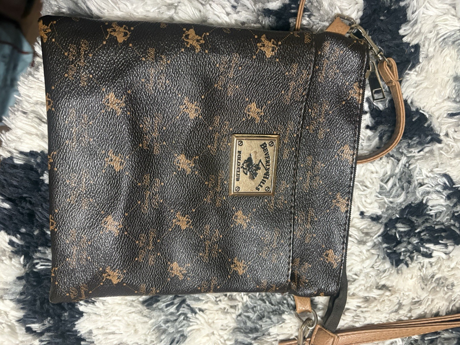 Beverly Hills Polo Club Brown Logo Small Crossbody Zip Bag Detachable Strap