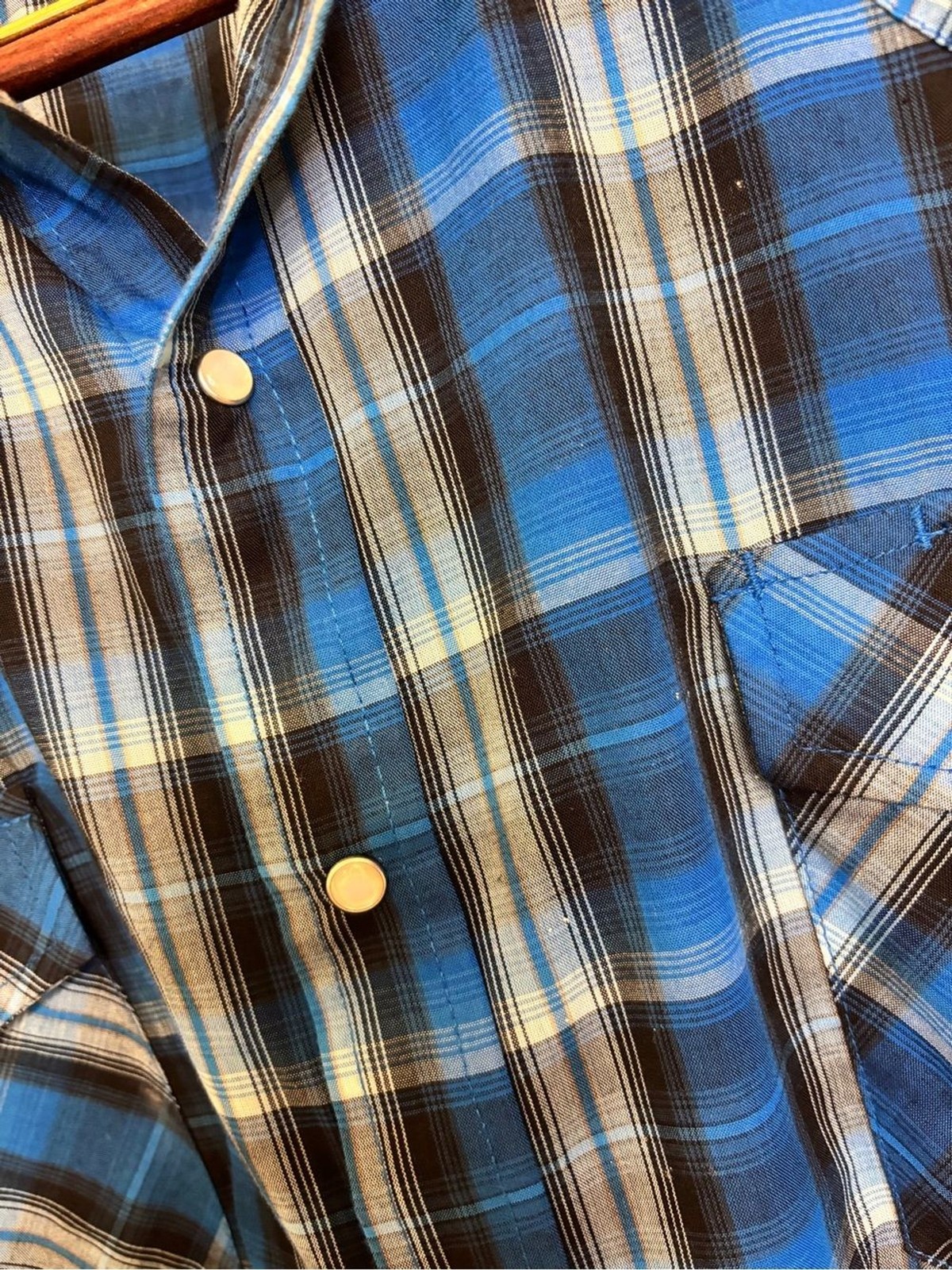 Plains Tall Man 2XL Men’s Blue Plaid Short-Sleeve Western Shirt W/pearl snaps