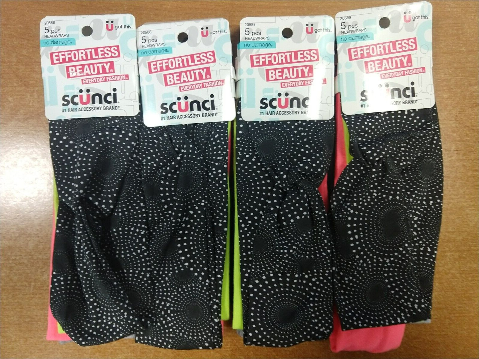 4 Pk: Scunci Effortless Beauty Wide Stretch Black & Neon Headwraps R9P1b