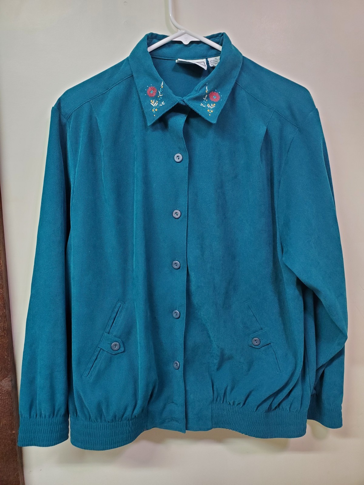 Adeline Alfred Dunner Shirt Size 10 Button Up Blue Teal Floral Polyester Spandex