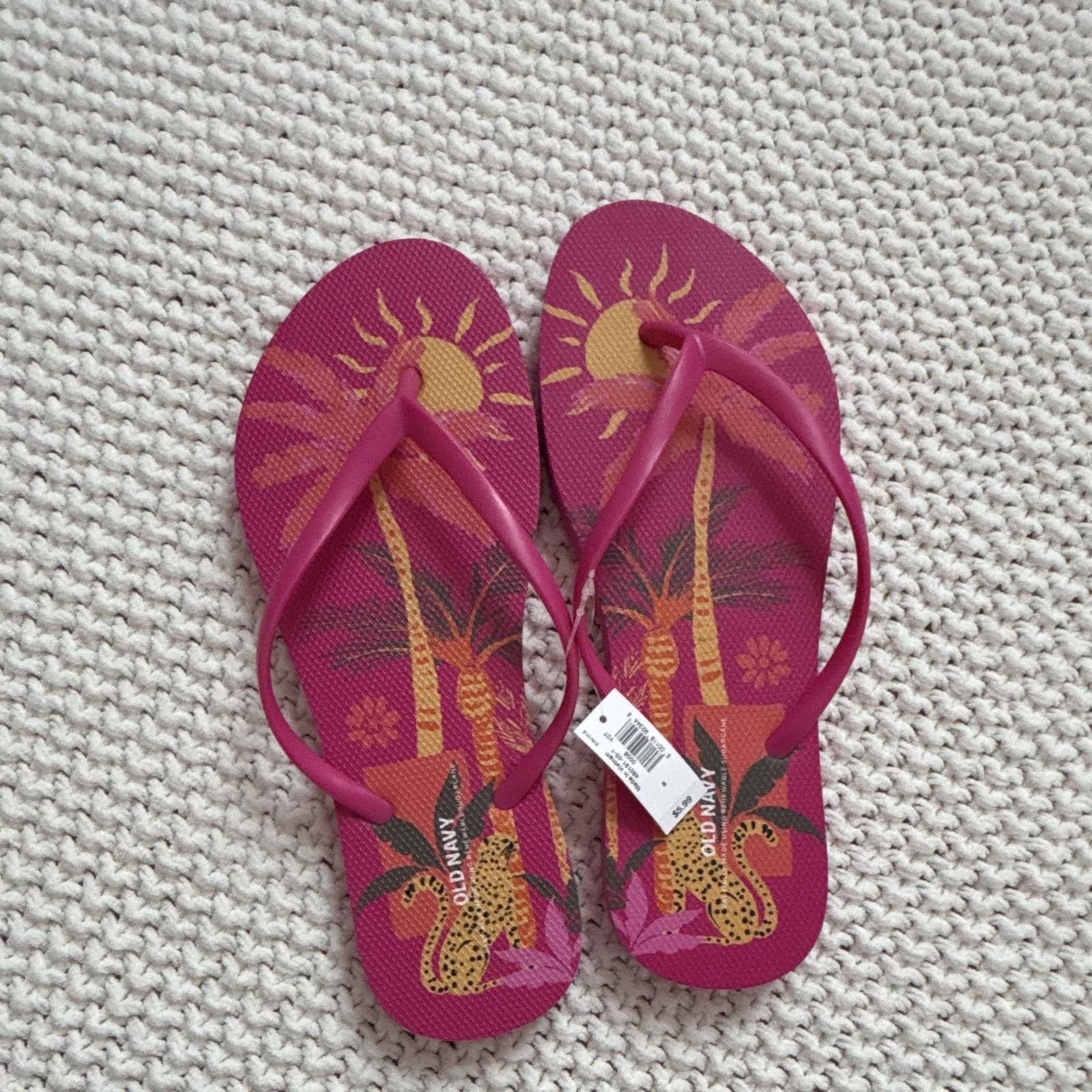 Old Navy Unisex Kids Pink Tropical Graphic Print Flip Flop Sandals Size 8