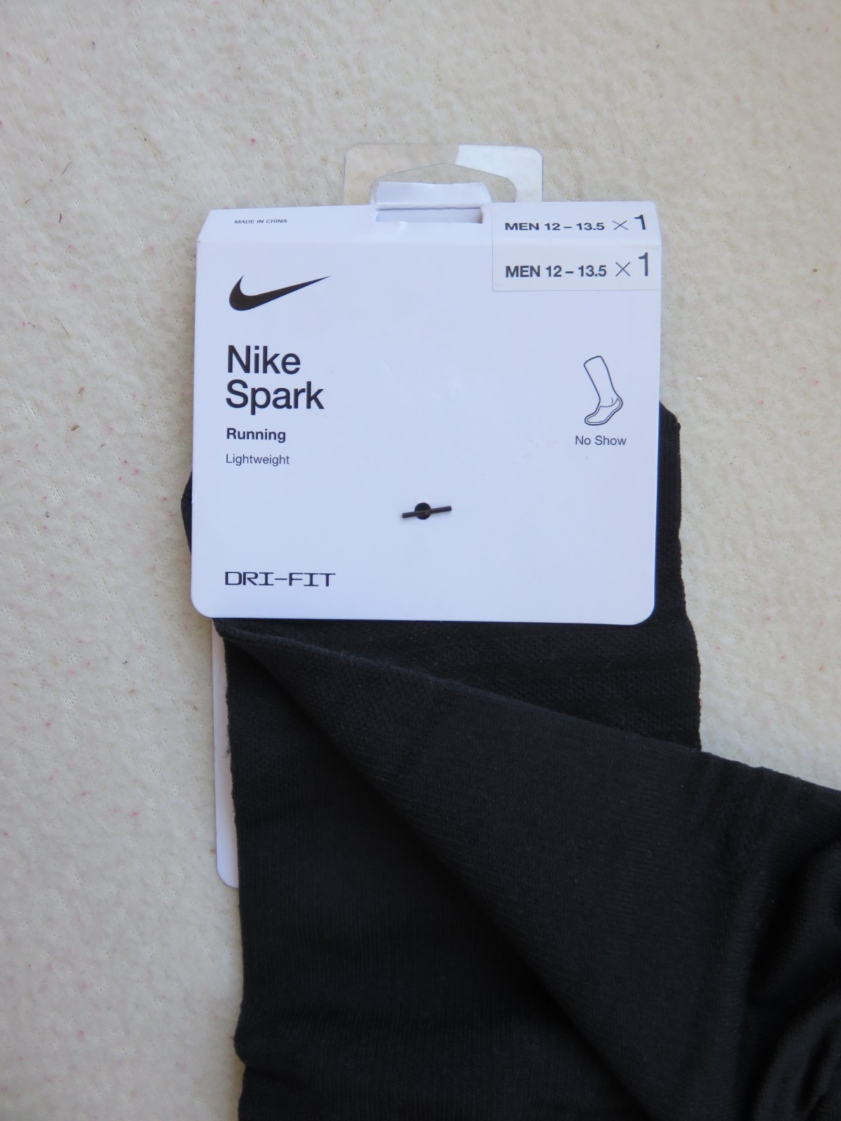 NWT 1 Pair Men’s Nike Spark “Running” Dri-Fit No Show Socks, Size 12-13.5