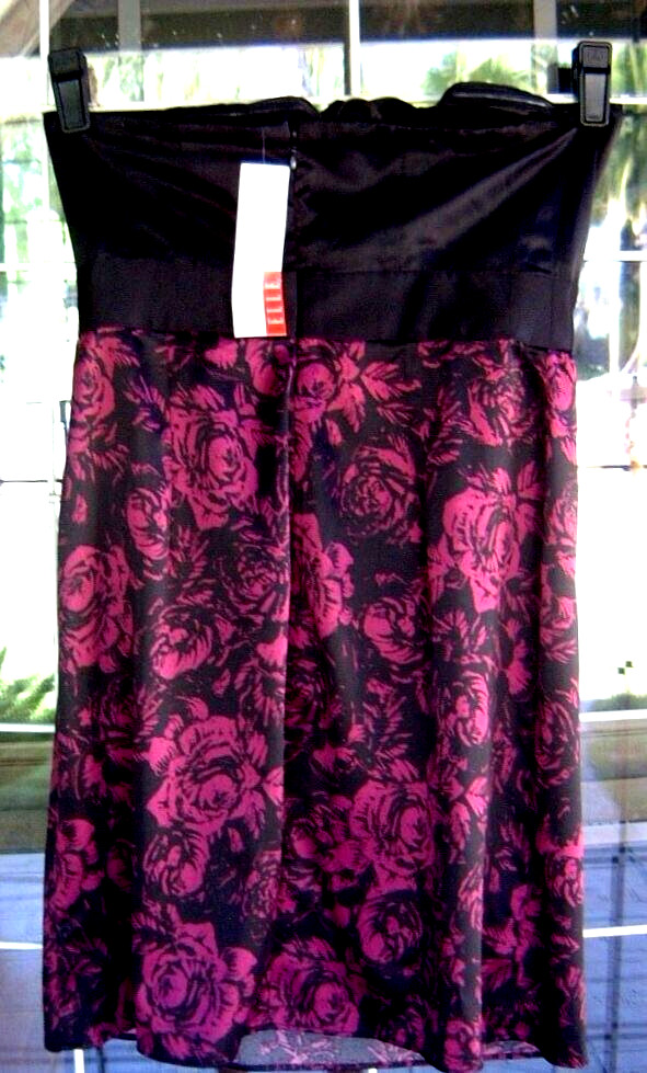 New Empire Waist Elle Strapless Satiny Floral Dress Sz. 2 30″ Bust