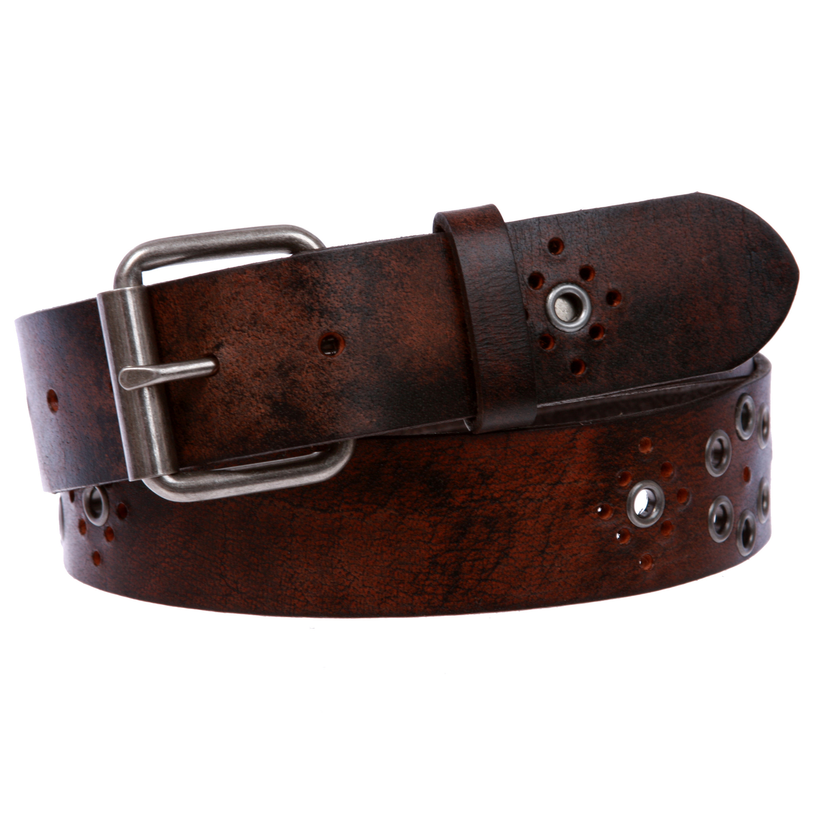 Snap On Oil Tanned Vintage Grommets Perforated Full Grain Solid Leather Belt