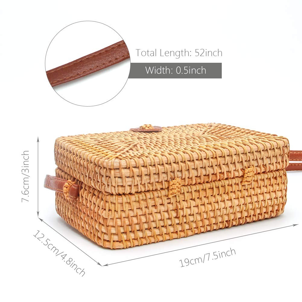 CrazyPiercing Wicker Square Crossbody 7.5inch x 4.8inch x 3inch, Square-1