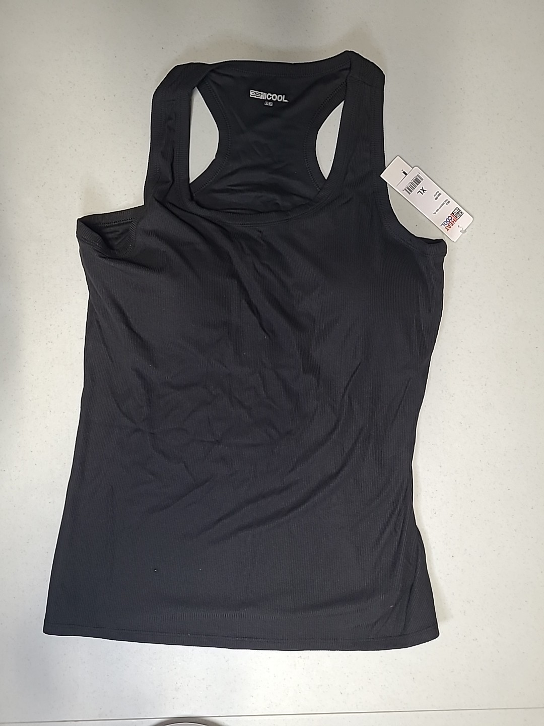 New 32 Degrees Women Stretch Rib Padded Tank Top Racer Back Black XL