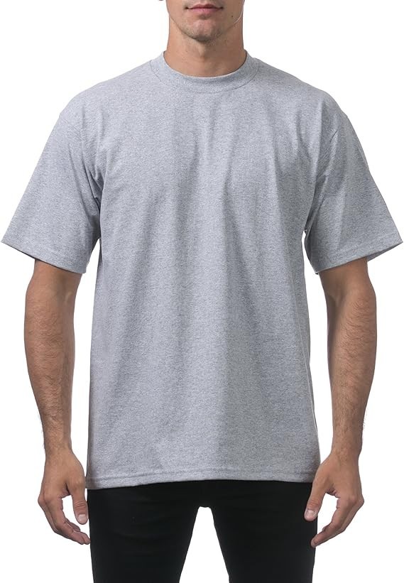Pro Club Men’s Heavyweight T-Shirt Crew Neck Plain Blank Short Sleeve Tee All Si
