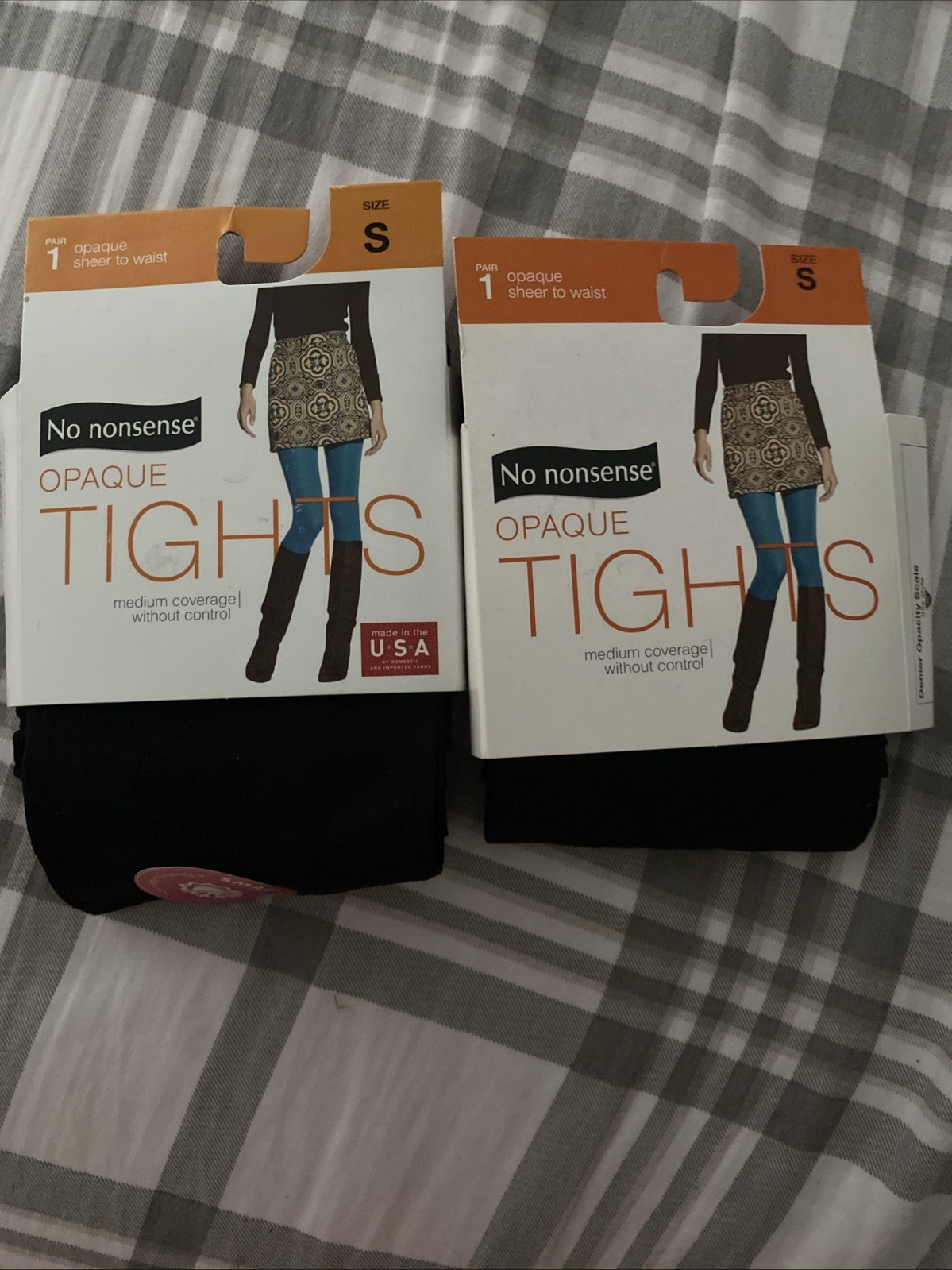 2 No nonsense Women’s BLACK Opaque Sheer to Waist Tights Size Small