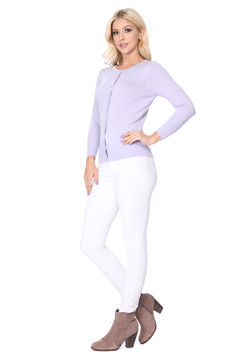 YEMAK Women’s 3/4 Sleeve Crewneck Button-Down Basic Cardigan Sweater CO079 (S-L)