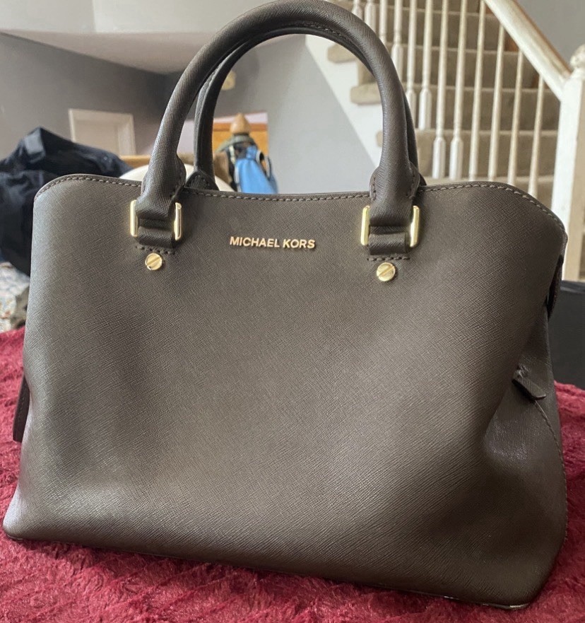 Michael Kors Brown Saffiano Satchel Top Handle, Gold Hardware, Detachable Strap