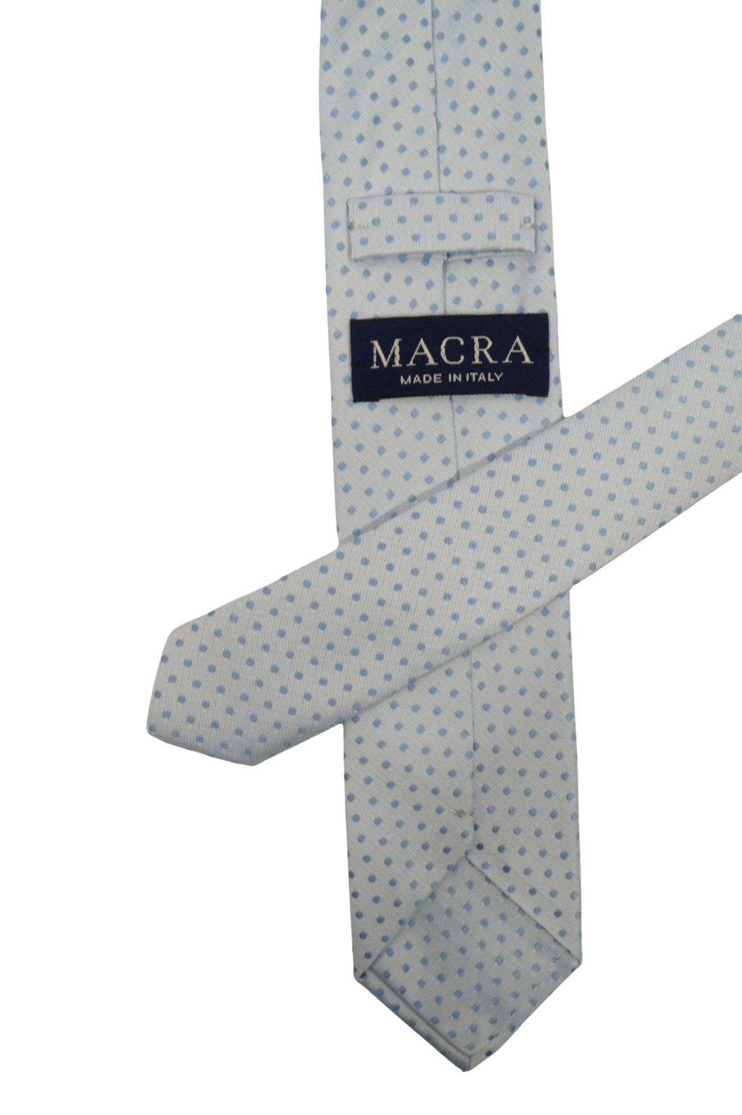 $190 NWOT MACRA Milano Pale Blue w Woven Dots Silk Neck Tie Italy 2.6W Skinny