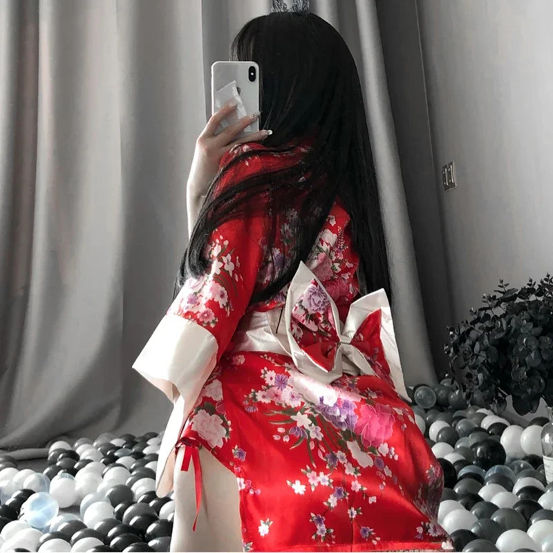3Pcs Japanese Kimono Dress Bathrobe Women Traditional Style Yukata Costumes Paja
