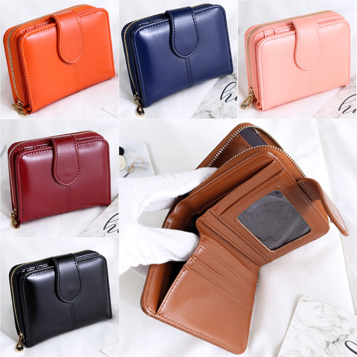 Small Wallet Womens Bifold Leather Mini Purse Short Credit Card Holder with Hasp