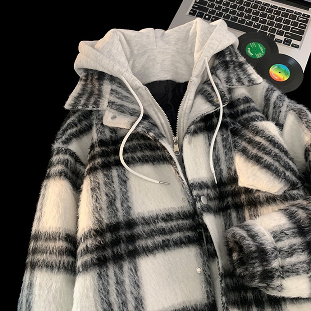 Men Plaid Jacket Checked Cardigan Polyester Spandex Blend Plaid Pattern
