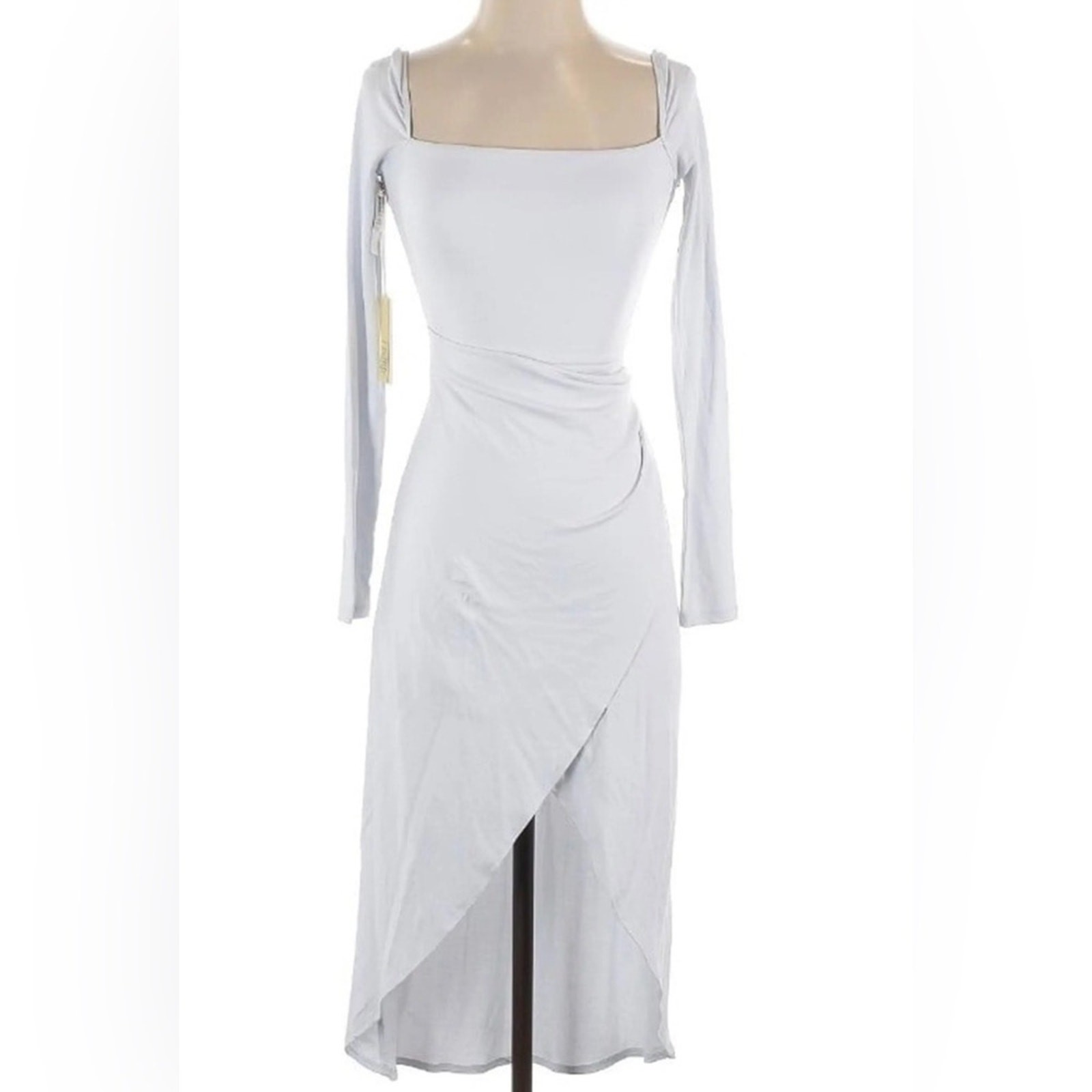 NWT Aritzia Wilfred Saturn Long Sleeve Faux Wrap Midi Dress Frozen Grey XS