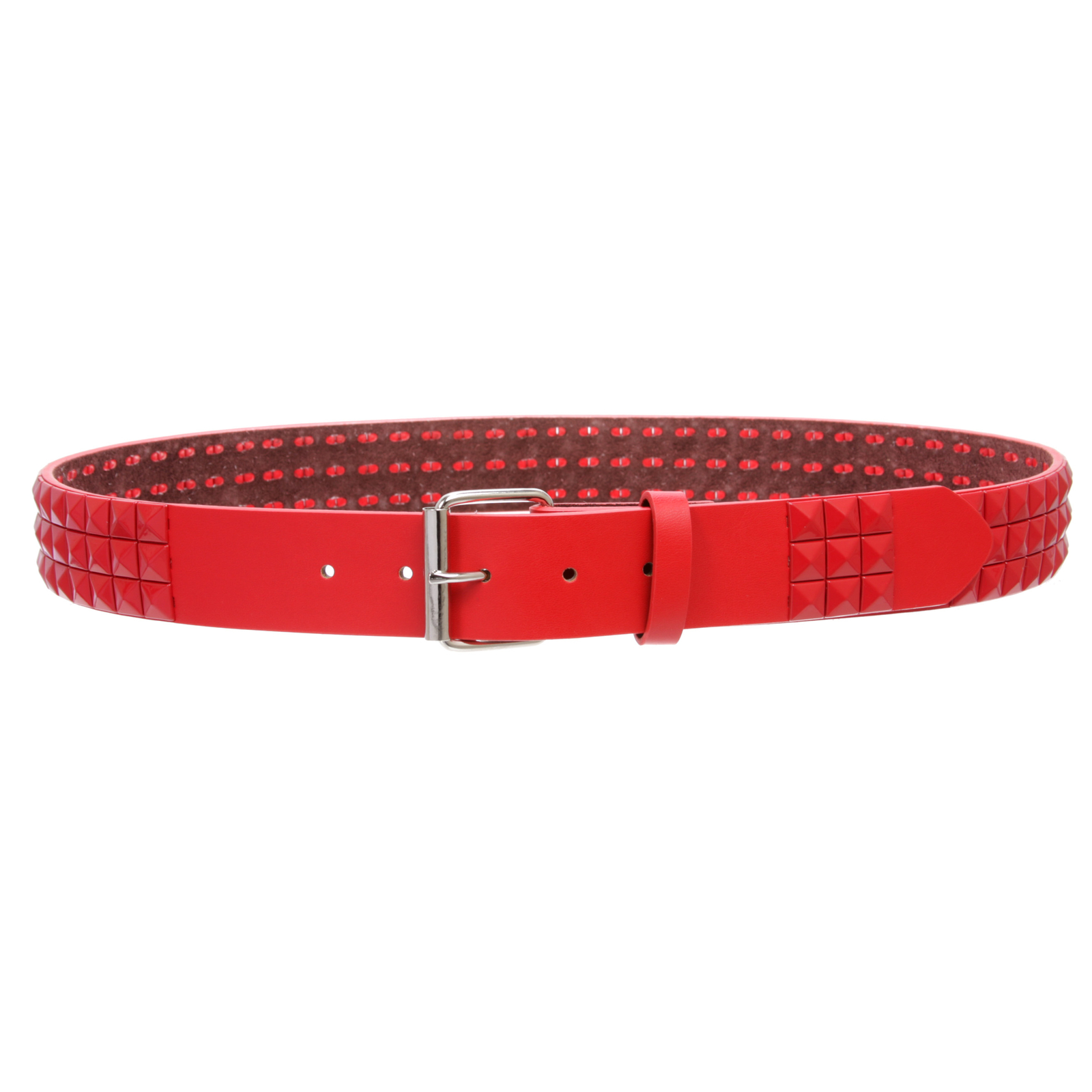 Snap On Solid Color Punk Rock Star Pyramid Studded Checker Board Leather Belt