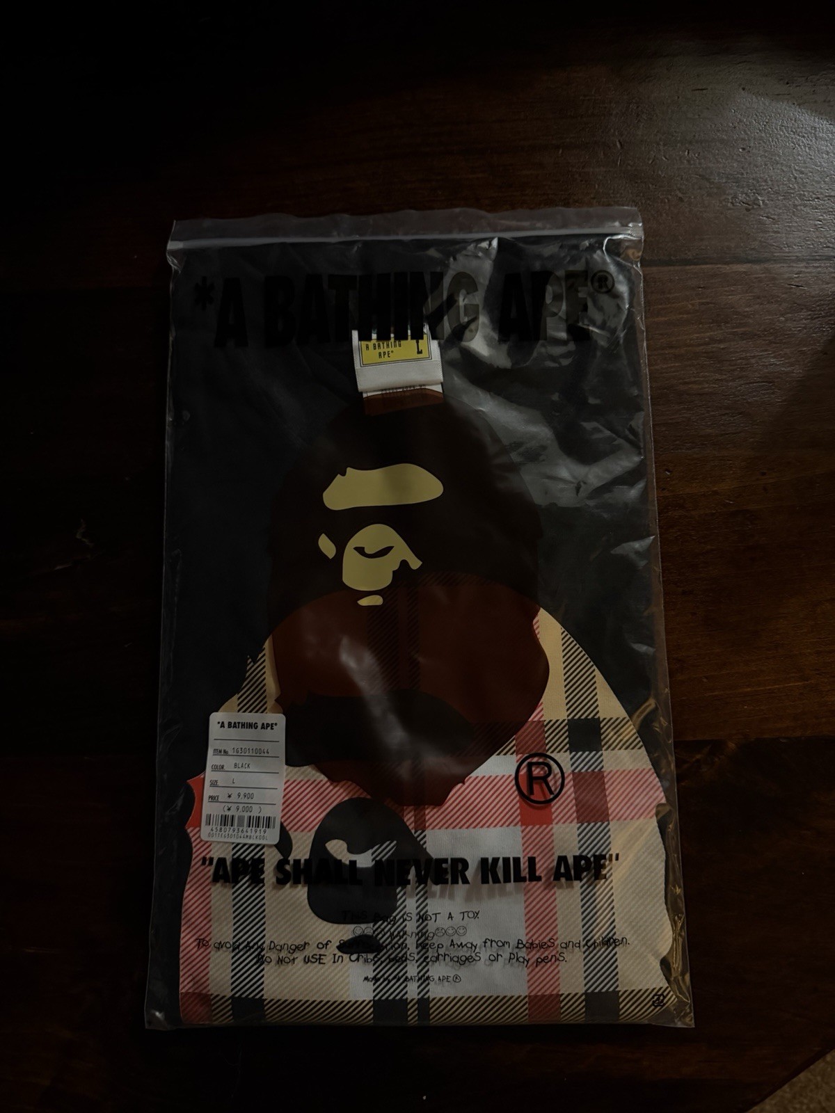 A Bathing Ape BAPE Black Check T Shirt Size L New With Tags & OG Bag