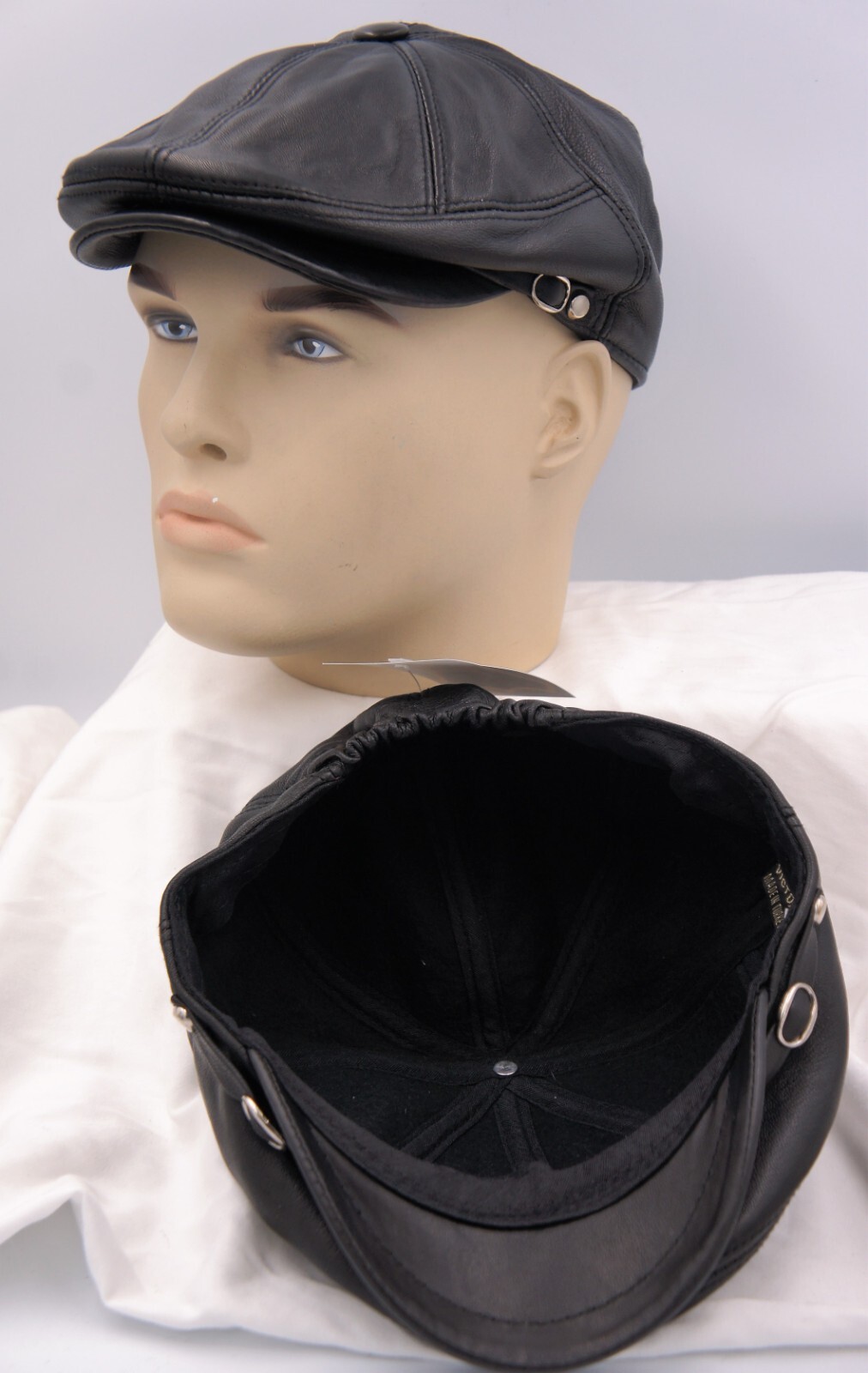 NEW Black 100% LEATHER Mens Gatsby Cap Newsboy Ivy Hat Golf Driving Flat Cabbie