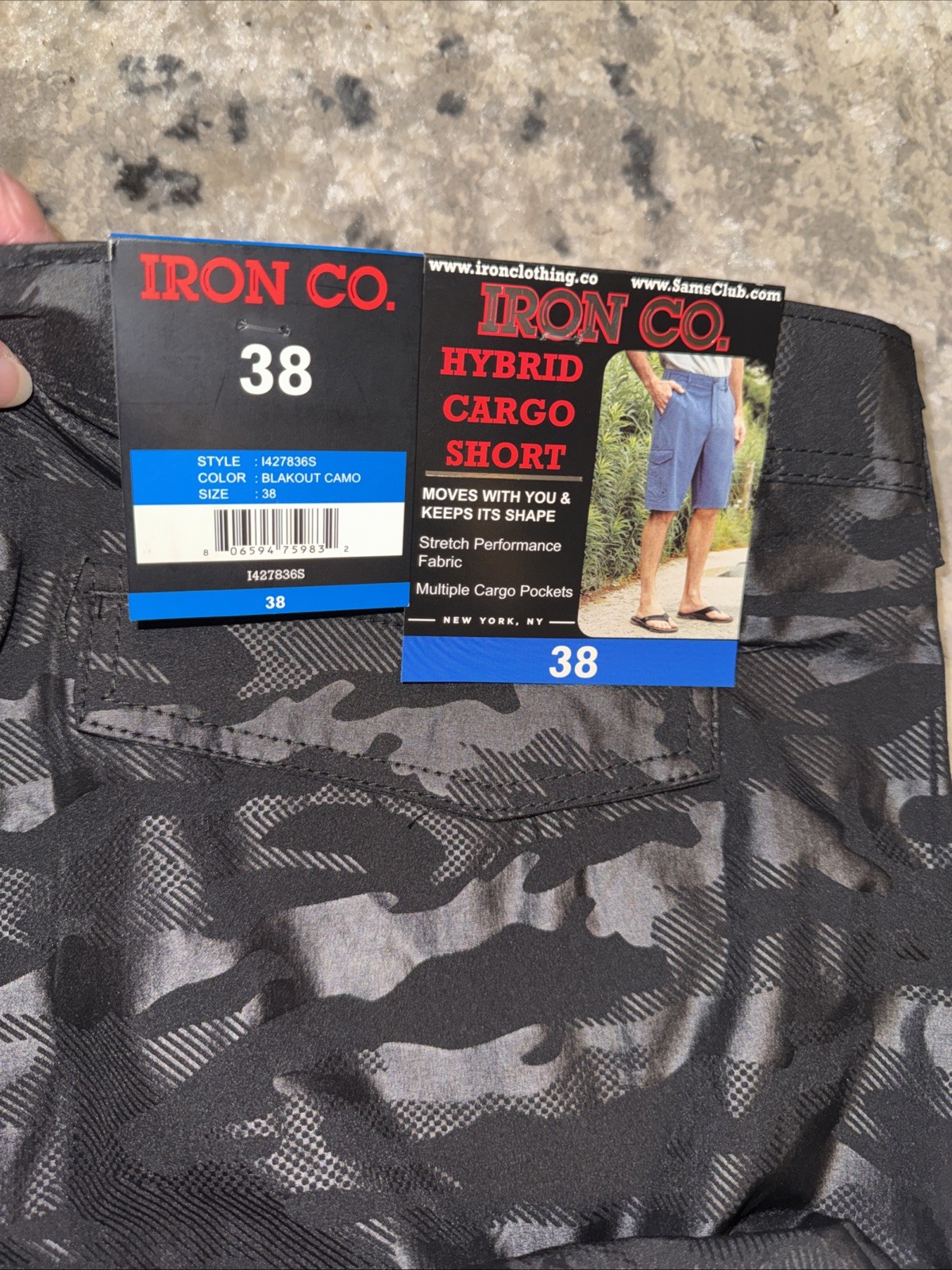 Iron Co. Belted Hybrid Cargo Shorts Blackout Camo Mens Size 38 New