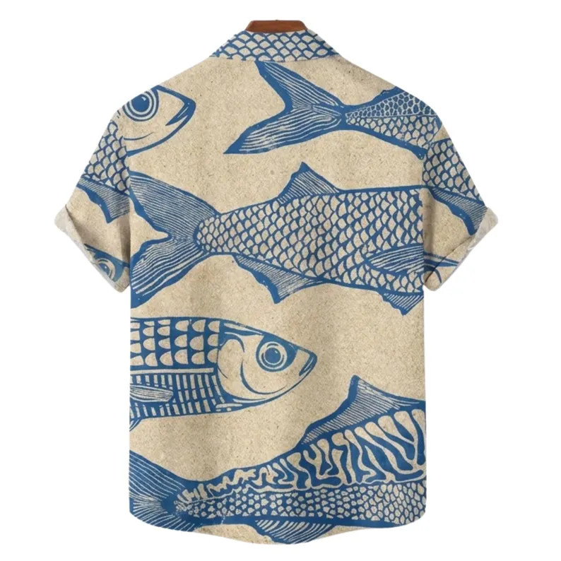 Sardines Fish Vintage Hawaiian Shirt Ocean Beach Summer Mens