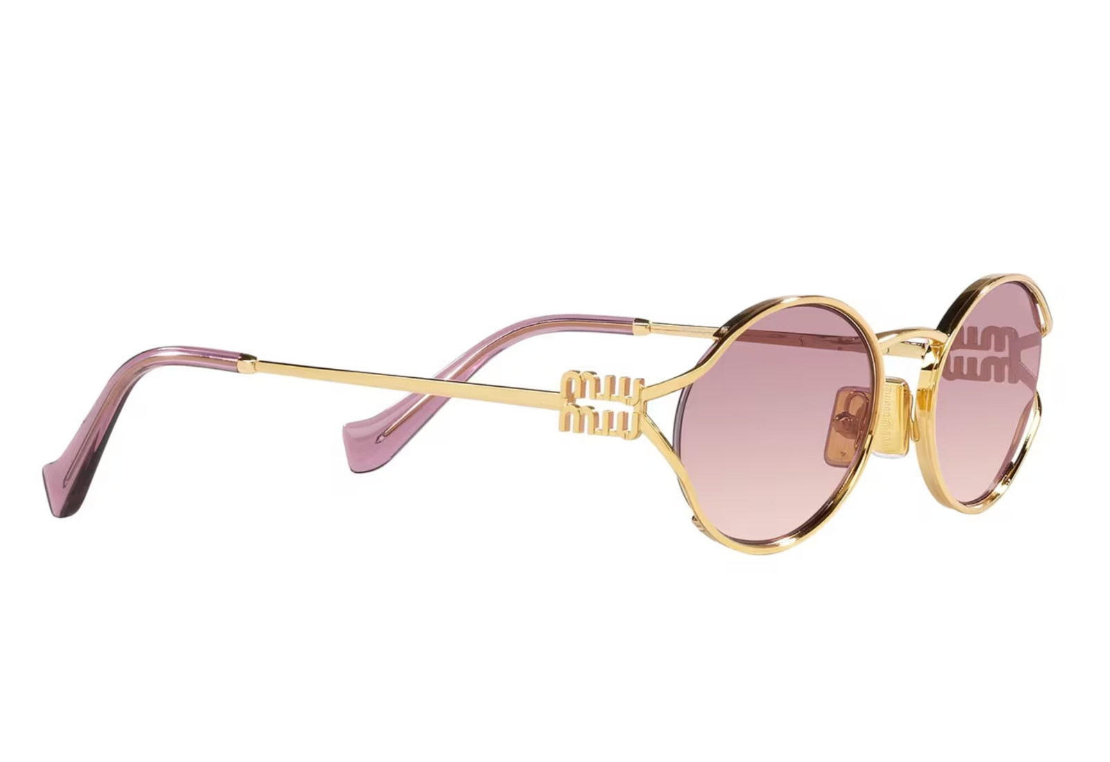 Miu Miu Logo MU 52YS 5AK0/6S Round Sunglasses in Gold / Pink Lens