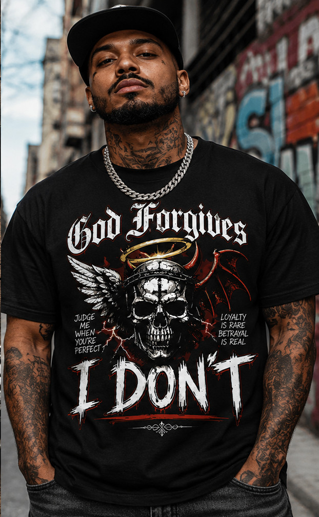 Mens Streetwear God Forgives I Dont Graphic Tee Shirt Pro Club Shakawear Skull