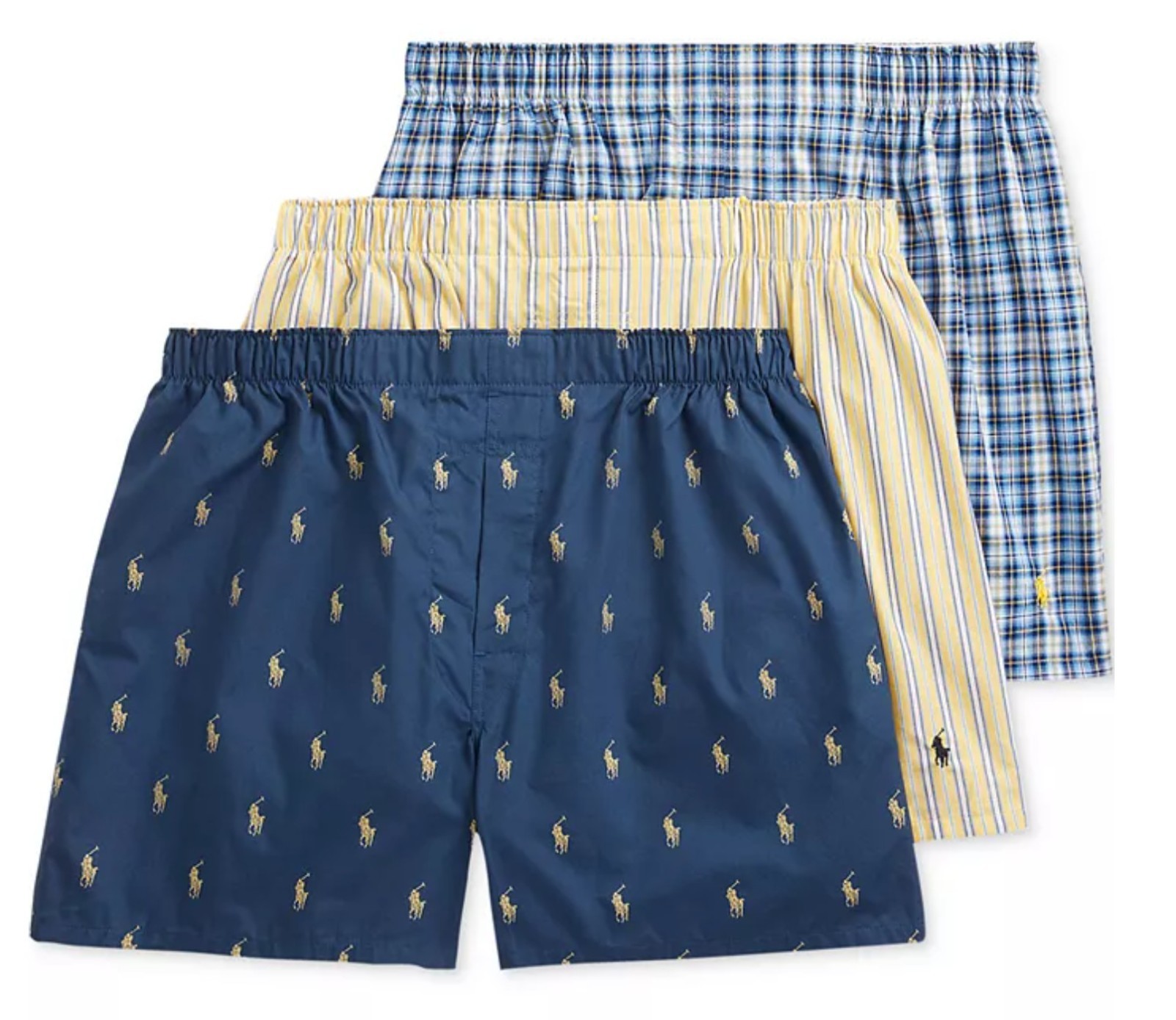 POLO Men’s Underwear Woven Cotton Boxers Ralph Lauren 3 PACK Plaid Stripe