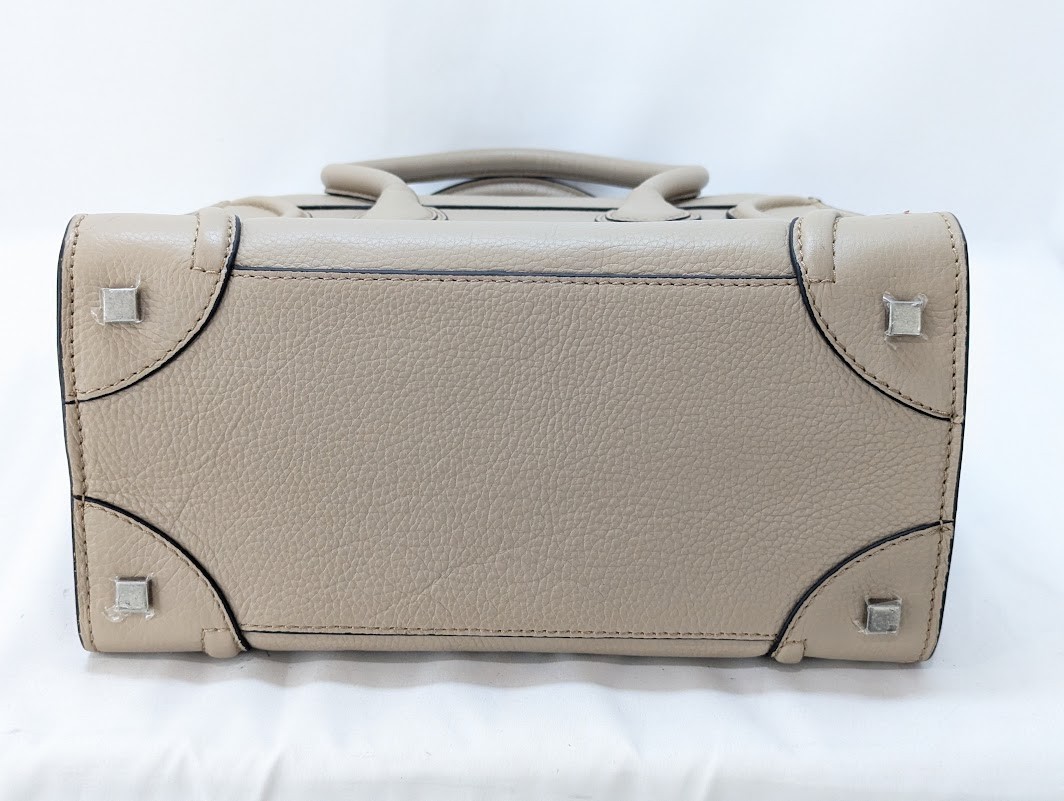 CELINE Luggage Mini Shopper Leather Tote Hand Bag Beige Authentic