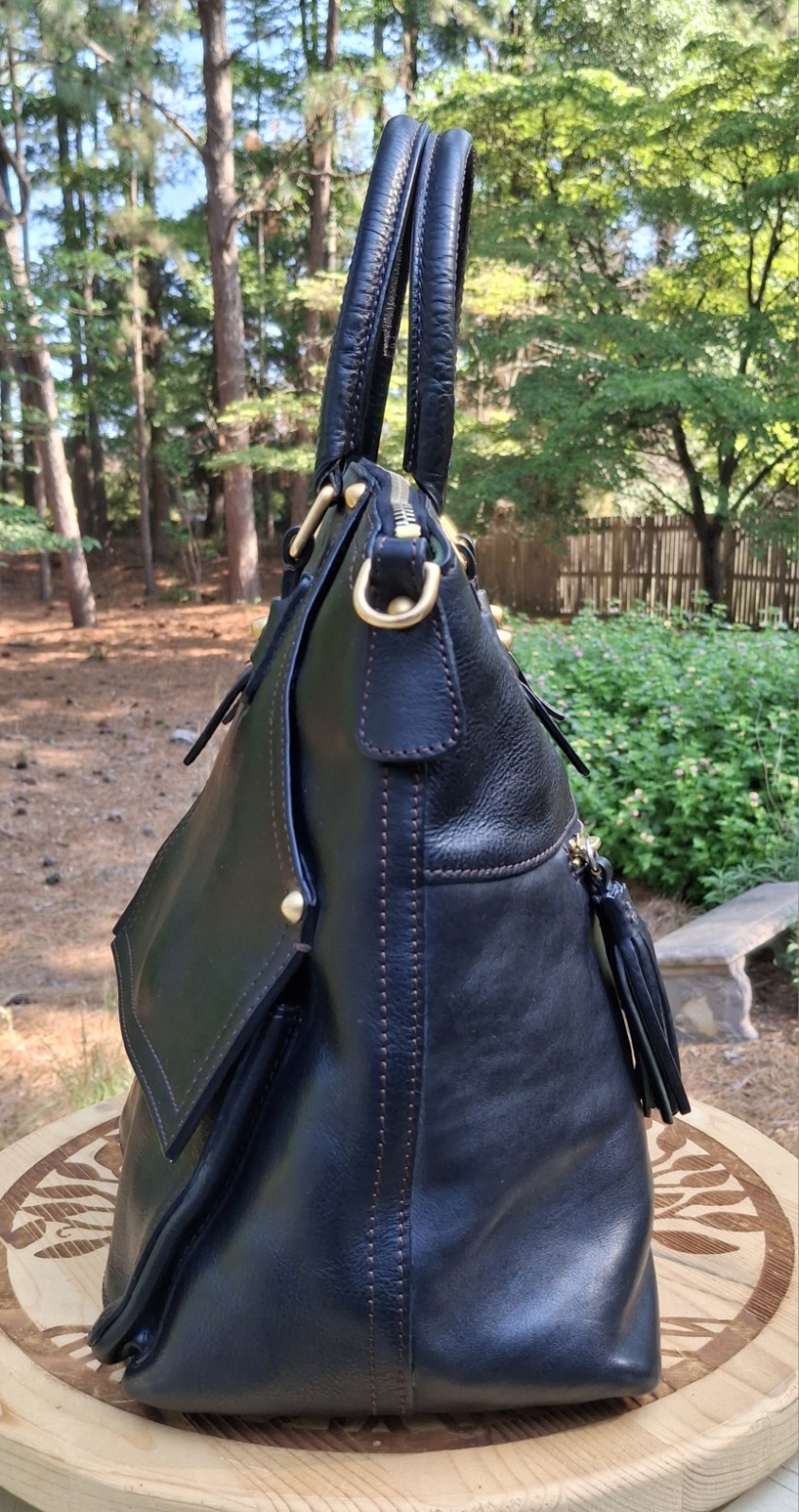 Dooney & Bourke Black Florentine Vacchetta Leather Clayton Satchel